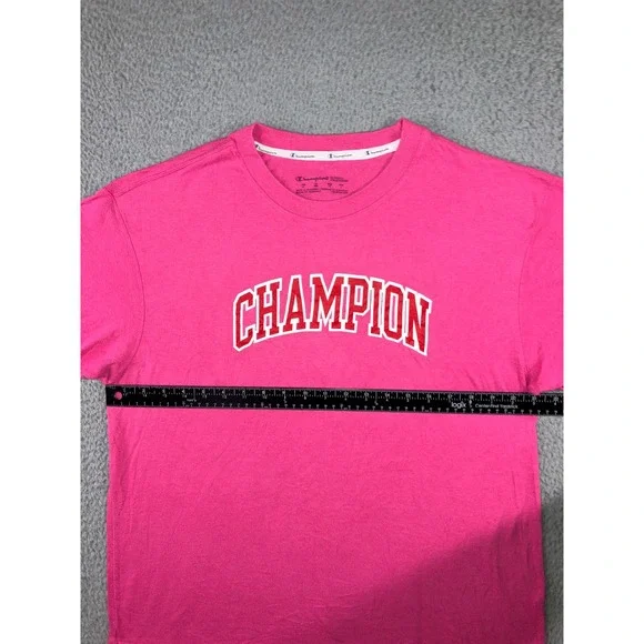 Champion T Shirt Men M Pink Short Sleeve Arched Logo Graphic Tee Retro Y2K 90s - Picture 5 of 6